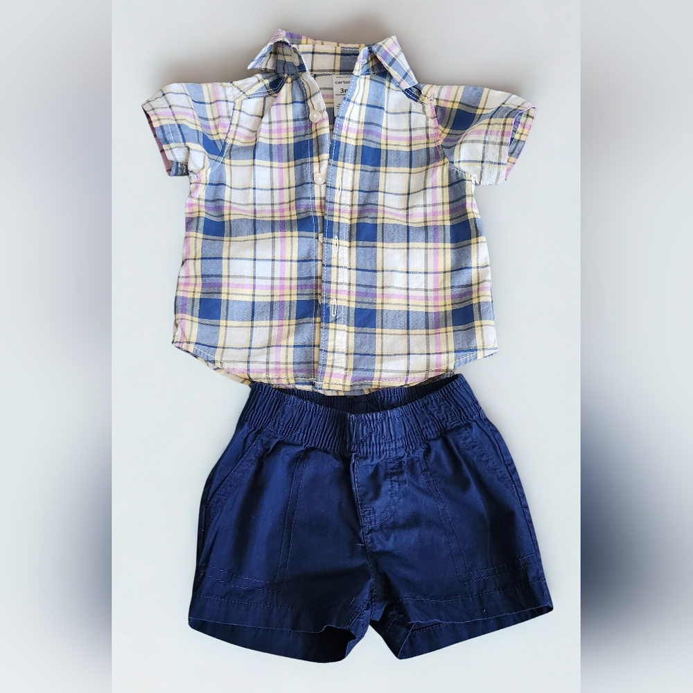 Carter's Baby Boy Plaid Shirt & Navy Shorts Outfit - 3 Months